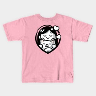 cute adorable women with cat Kids T-Shirt